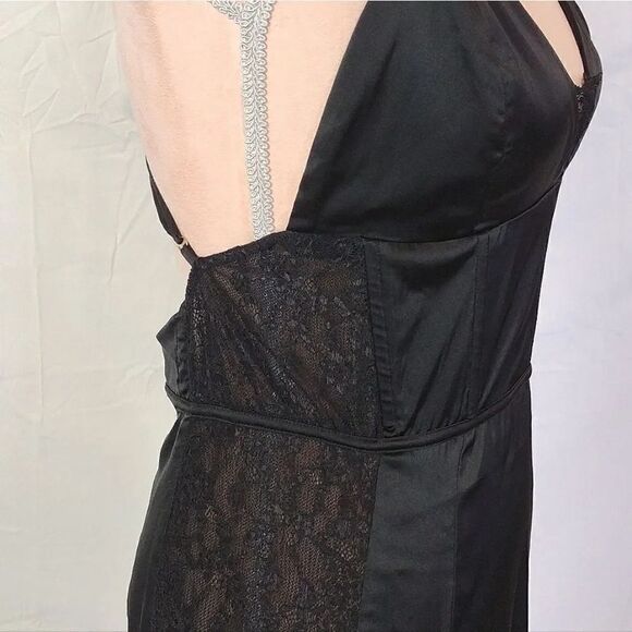 Y2K Black Satin And Lace Strappy Tank Mini Slip Dress Large *fits like Small - Picture 9 of 16